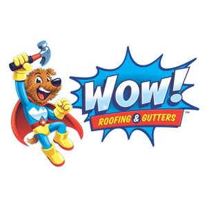 Official brand logo for WOW! Roofing & Gutters, highlighting the superhero dog mascot holding a hammer, used to announce the strategic partnership with LB Capital.